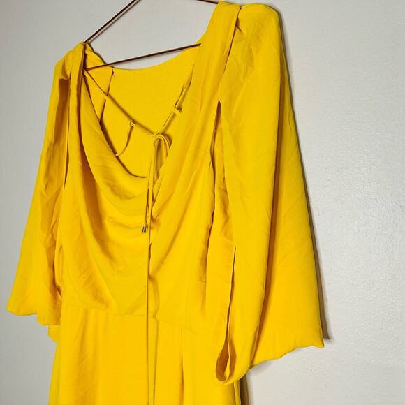 HALSTON HERITAGE Yellow Silky Georgette Cape Sleeve Open Back Mini Dress Size 4 - Picture 8 of 13
